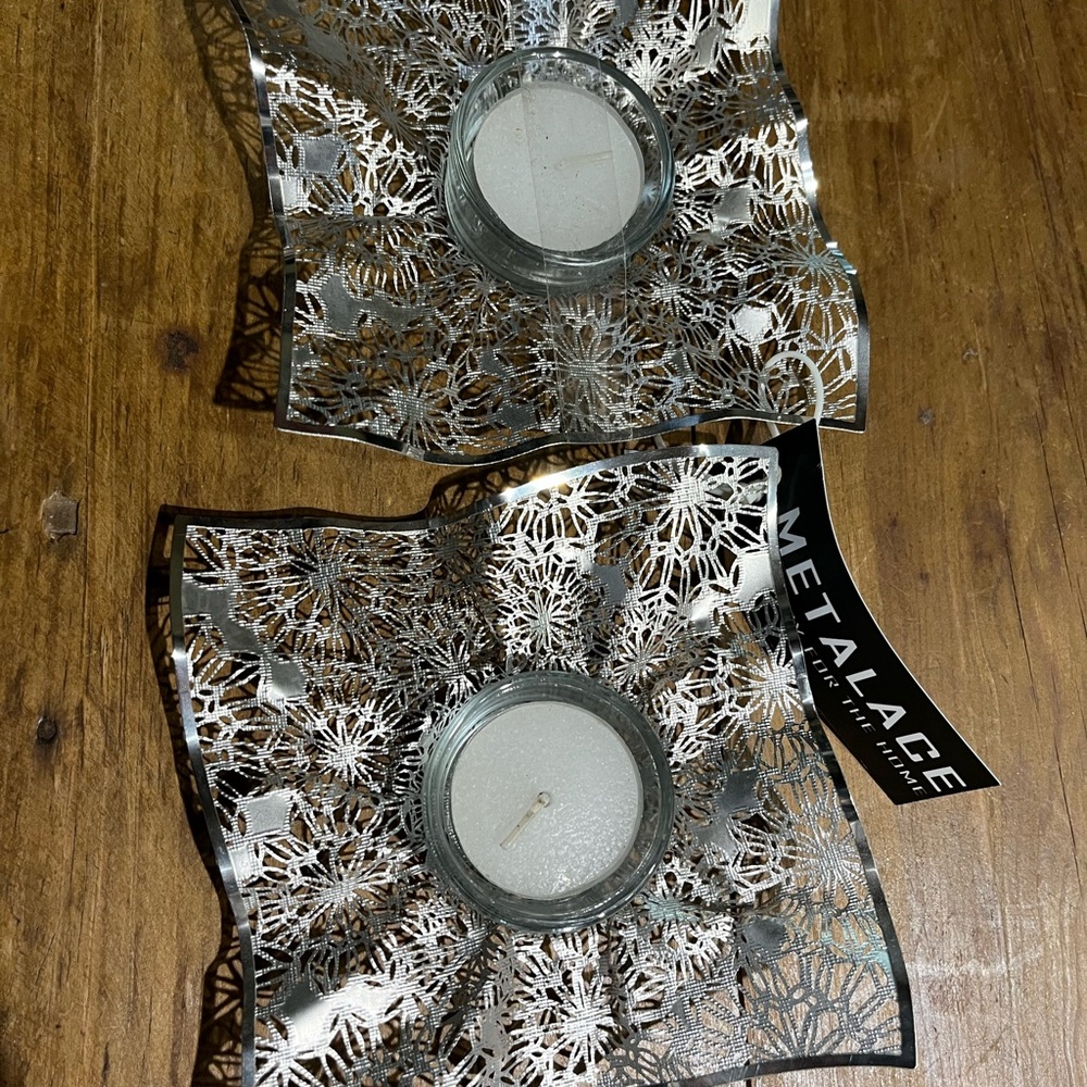 Silver Lace Votive Candle Holders